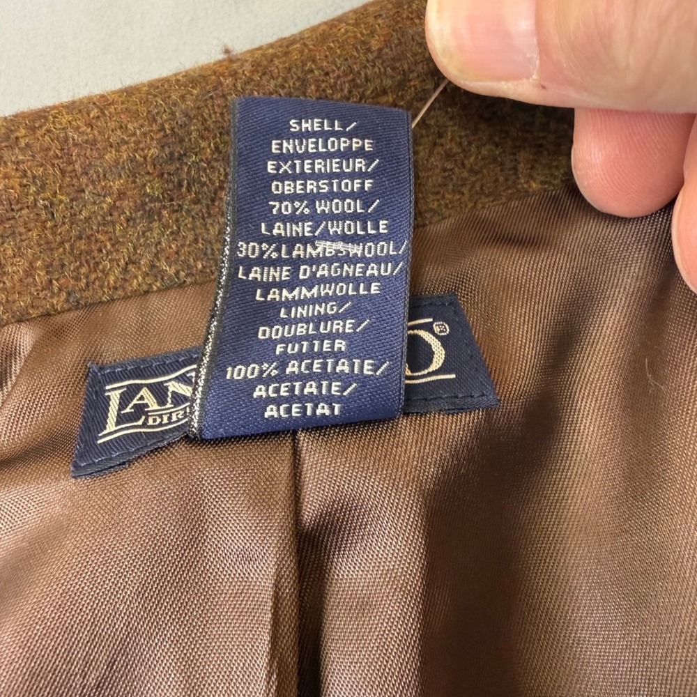 Lands End Women Petite Blazer Jacket Brown Tweed Wool Blend Button Front Size 14 - Picture 9 of 16